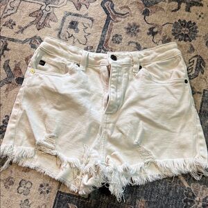 KanCan Cream Distressed Jean Shorts